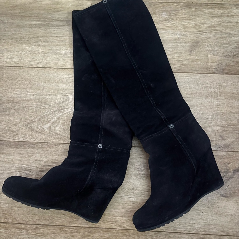 Prada Black Wedge Knee-High Boots